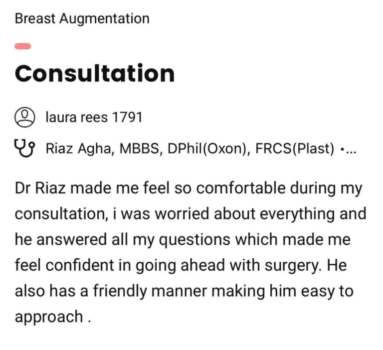 Dr Riaz Agha at The Harley Clinic, London - Breast Augmentation Review