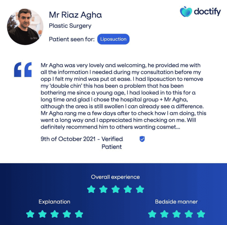 Liposuction Review, Dr Riaz Agha, The Harley Clinic, London