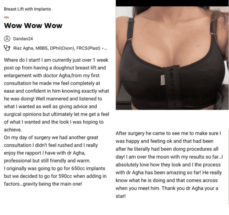 Breast lift with implants review at The Harley Clinic, London