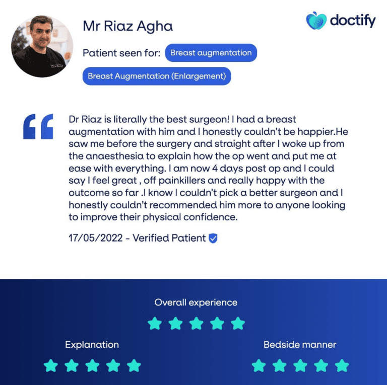 Breast augmentation review, Dr Riaz Agha, the Harley Clinic London