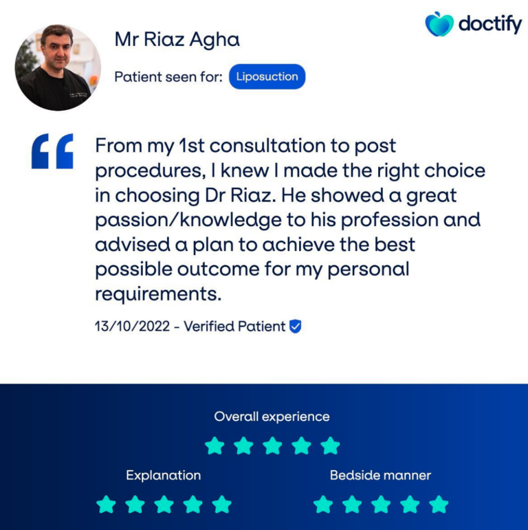 Liposuction review, Dr Riaz Agha, The Harley Clinic